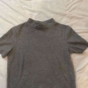 Gray Short Sleeve Mock Neck Top